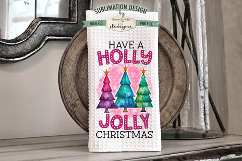 Bright Colored Christmas Trees Kitchen Towel Sublimation Design - Holly Jolly - Merry & Bright Sublimation Ewe-N-Me Designs 