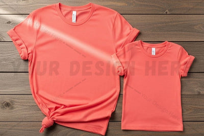 Bright coral t-shirt mockup design Mock Up Photo Regulrcrative 