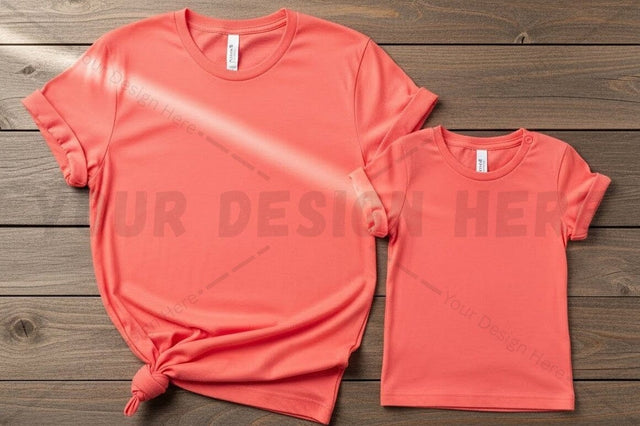 Bright coral t-shirt mockup design Mock Up Photo Regulrcrative 