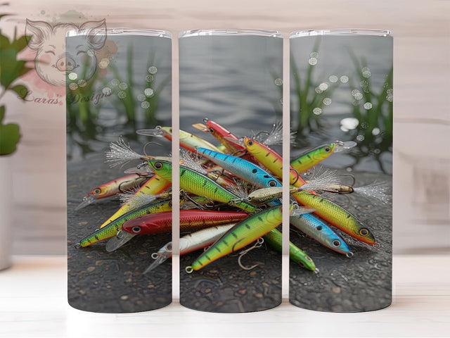 Bright Fishing Lures Tumbler, Angler Tumbler Design, 20oz Tumbler Wrap, Sublimation Design, Outdoor Sports Gift, Bright Fishing Tumbler, Fisherman Wrap Sublimation Lara' s Designs 
