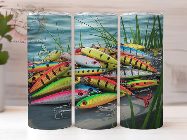 Bright Fishing Lures Tumbler, Angler Tumbler Design, 20oz Tumbler Wrap, Sublimation Design, Outdoor Sports Gift, Bright Fishing Tumbler, Fisherman Wrap Sublimation Lara' s Designs 