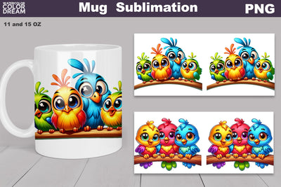 Bright Funny Birds Mug Sublimation Sublimation WatercolorColorDream 