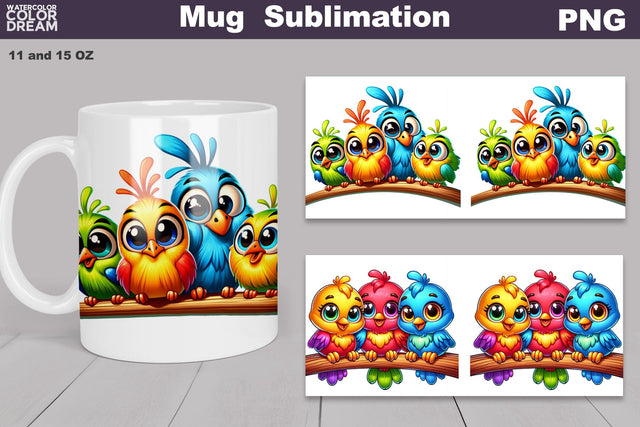 Bright Funny Birds Mug Sublimation Sublimation WatercolorColorDream 
