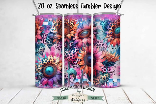 Bright Leopard Sunflowers 20 oz Seamless Sublimation Tumbler Sublimation Ewe-N-Me Designs 
