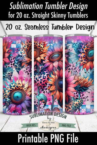 Bright Leopard Sunflowers 20 oz Seamless Sublimation Tumbler Sublimation Ewe-N-Me Designs 