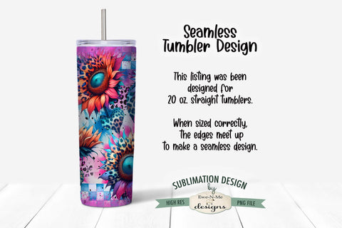 Bright Leopard Sunflowers 20 oz Seamless Sublimation Tumbler Sublimation Ewe-N-Me Designs 
