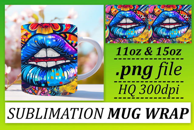 Bright Lips Mug Wrap Design Sublimation afrosvg 