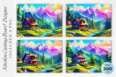 Bright Mountains Cutting Board PNG Design Sublimation Regulrcrative 