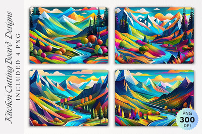 Bright Mountains Cutting Board PNG Design Sublimation Regulrcrative 
