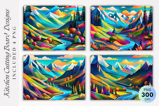 Bright Mountains Cutting Board PNG Design Sublimation Regulrcrative 
