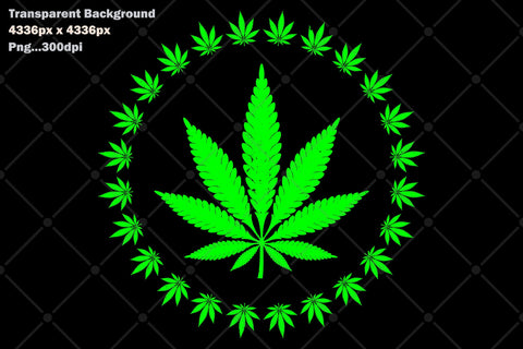 Bright Neon Green Cannabis Leaf Ring Sublimation Karma Genie Graphics 