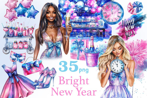 Bright New Year Clipart | Pink Celebration Party PNG SVG GlamArtZhanna 