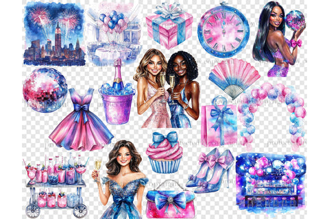 Bright New Year Clipart | Pink Celebration Party PNG SVG GlamArtZhanna 