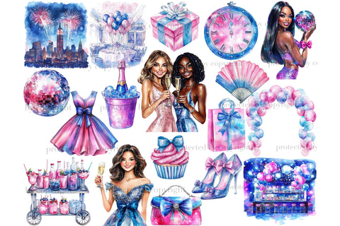 Bright New Year Clipart | Pink Celebration Party PNG SVG GlamArtZhanna 