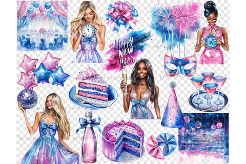 Bright New Year Clipart | Pink Celebration Party PNG SVG GlamArtZhanna 