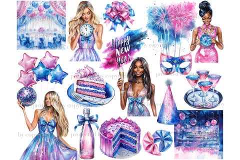 Bright New Year Clipart | Pink Celebration Party PNG SVG GlamArtZhanna 