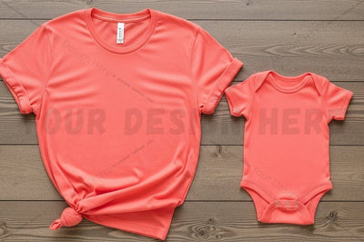 Bright orange matching t-shirt and onesie set Mock Up Photo Regulrcrative 