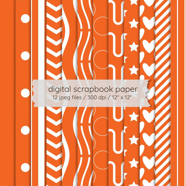 Bright Orange Seamless Patterns - 12x12 Digital Paper Pack for Sublimation, Tumbler Wraps & Scrapbooking - 12 Printable JPEGs, 300 DPI Digital Pattern LKM DigiDesigns 