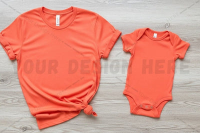 Bright orange t-shirt and onesie set Mock Up Photo Regulrcrative 