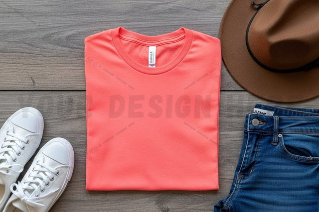 Bright orange t-shirt mockup with casual outfit Mock Up Photo Regulrcrative 