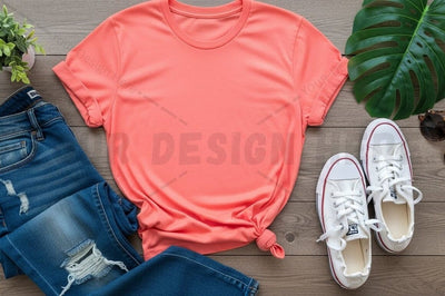 Bright orange t-shirt with casual outfit Mock Up Photo Regulrcrative 