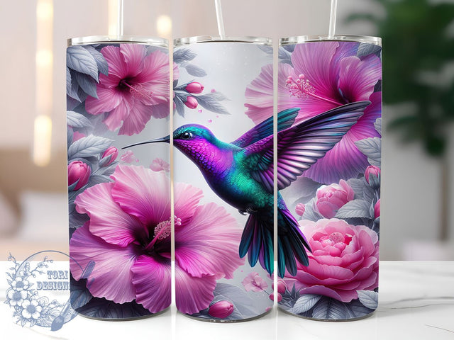 Bright Pink Floral Hummingbird Tumbler Wrap, Bird Tumbler Design, 20oz Sublimation Tumbler, Floral Bird Wrap, Colorful Hummingbird Tumbler, Nature Tumbler Wrap Sublimation ToriDesigns 