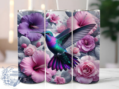 Bright Pink Floral Hummingbird Tumbler Wrap, Bird Tumbler Design, 20oz Sublimation Tumbler, Floral Bird Wrap, Colorful Hummingbird Tumbler, Nature Tumbler Wrap Sublimation ToriDesigns 