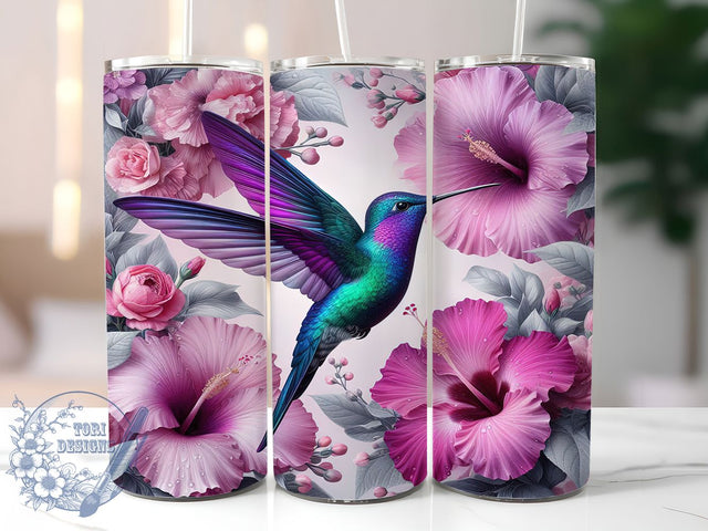 Bright Pink Floral Hummingbird Tumbler Wrap, Bird Tumbler Design, 20oz Sublimation Tumbler, Floral Bird Wrap, Colorful Hummingbird Tumbler, Nature Tumbler Wrap Sublimation ToriDesigns 