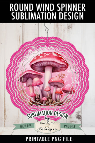 Bright Pink Mushrooms Round Sublimation Design Sublimation Ewe-N-Me Designs 