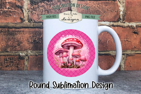 Bright Pink Mushrooms Round Sublimation Design Sublimation Ewe-N-Me Designs 