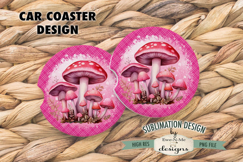 Bright Pink Mushrooms Round Sublimation Design Sublimation Ewe-N-Me Designs 