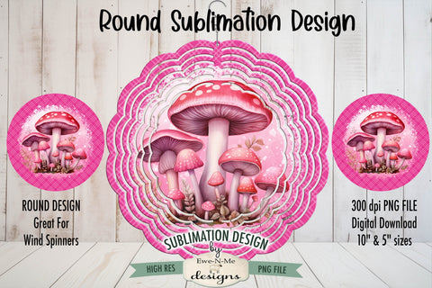 Bright Pink Mushrooms Round Sublimation Design Sublimation Ewe-N-Me Designs 