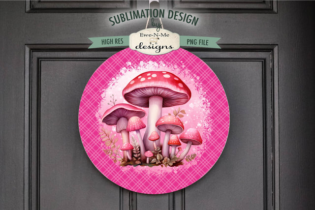 Bright Pink Mushrooms Round Sublimation Design Sublimation Ewe-N-Me Designs 