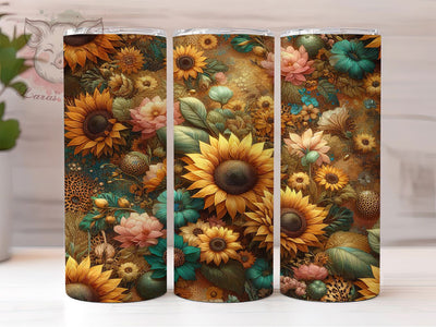 Bright Seamless Sunflower Floral 20oz Tumbler, Sunflower Floral, 20oz Wrap, Sublimation Design, Nature Tumbler, Bright Style, PNG File Sublimation Lara' s Designs 