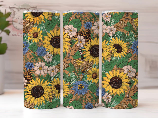Bright Seamless Sunflower Floral 20oz Tumbler, Sunflower Floral, 20oz Wrap, Sublimation Design, Nature Tumbler, Bright Style, PNG File Sublimation Lara' s Designs 