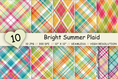Bright Summer Plaid Digital Paper, Seamless Multicolor Pattern Bundle, Printable Scrapbook Paper, Vibrant Tartan Design Collection Digital Pattern FloridPrintables 