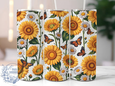 Bright Sunflower Butterfly Tumbler, Spring Floral Tumbler, Cheerful Flower Wrap, Elegant Butterfly Wrap, Bright Sunflower Wrap, Sublimation Design, Trendy Gift Idea Sublimation ToriDesigns 