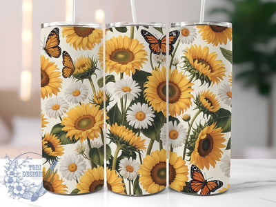 Bright Sunflower Butterfly Tumbler, Spring Floral Tumbler, Cheerful Flower Wrap, Elegant Butterfly Wrap, Bright Sunflower Wrap, Sublimation Design, Trendy Gift Idea Sublimation ToriDesigns 