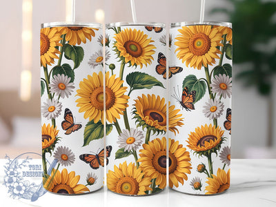 Bright Sunflower Butterfly Tumbler, Spring Floral Tumbler, Cheerful Flower Wrap, Elegant Butterfly Wrap, Bright Sunflower Wrap, Sublimation Design, Trendy Gift Idea Sublimation ToriDesigns 