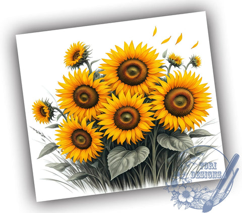 Bright Sunflower Digital Floral 20oz Tumbler, Digital Floral Design, Sublimation Tumbler, 20oz Tumbler, Flower Drinkware, Summer Gift, Bright Sunflower Decor Sublimation ToriDesigns 