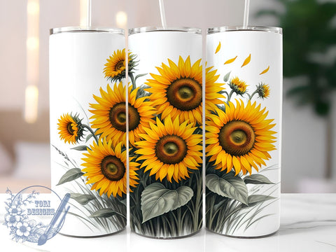 Bright Sunflower Digital Floral 20oz Tumbler, Digital Floral Design, Sublimation Tumbler, 20oz Tumbler, Flower Drinkware, Summer Gift, Bright Sunflower Decor Sublimation ToriDesigns 