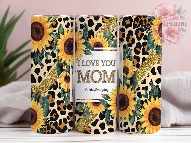 Bright Sunflower Mother's Day Tumbler, I Love You Mom Tumbler Wrap, 20oz Skinny Tumbler Design, Mother’s Day Sublimation Wrap, Floral Tumbler For Mom, Mom Gift Sunflower Wrap Sublimation Li Zamperini 