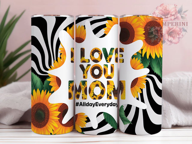 Bright Sunflower Mother's Day Tumbler, I Love You Mom Tumbler Wrap, 20oz Skinny Tumbler Design, Mother’s Day Sublimation Wrap, Floral Tumbler For Mom, Mom Gift Sunflower Wrap Sublimation Li Zamperini 