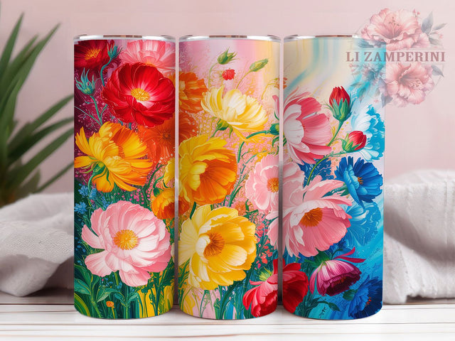Bright Watercolor Wildflower Tumbler, Watercolor Floral Pattern, Colorful Blossom Design, 20Oz Sublimation Wrap, Artistic Flower Art, Vibrant Nature Texture, Tumbler Sublimation Sublimation Li Zamperini 
