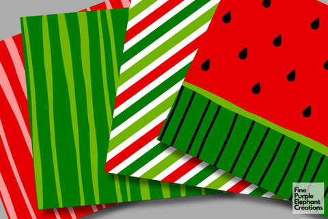 Bright Watermelon Scrapbook Digital Paper | Summer Fruit Themed Digital Pattern Fine Purple Elephant Creations 