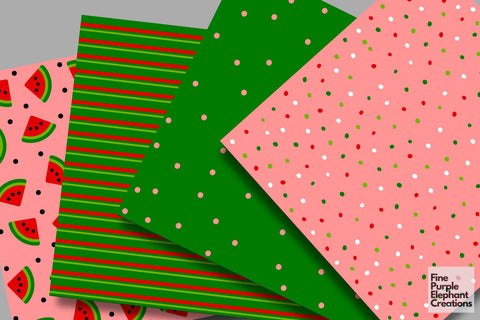 Bright Watermelon Scrapbook Digital Paper | Summer Fruit Themed Digital Pattern Fine Purple Elephant Creations 