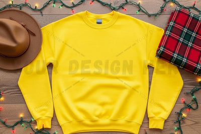 Bright yellow christmas sweatshirt Mock Up Photo Designangry 