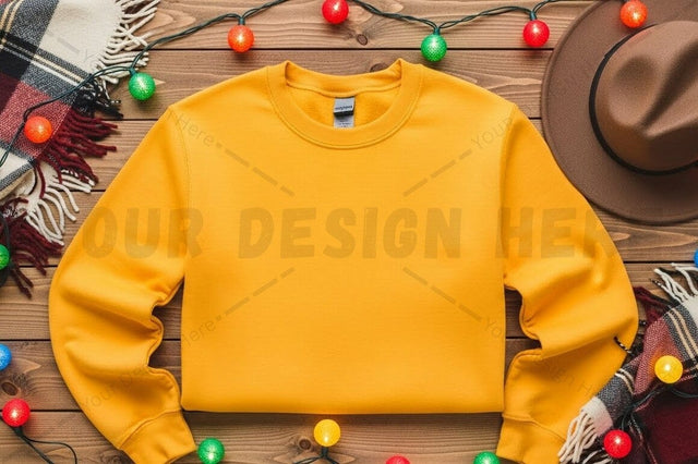 Bright yellow christmas sweatshirt mockup Mock Up Photo Designangry 