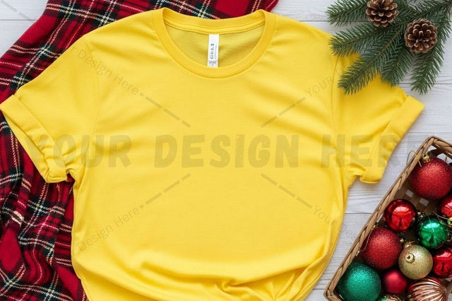 Bright yellow t-shirt christmas design Mock Up Photo Designangry 