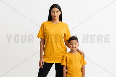 Bright yellow t-shirt for family Mock Up Photo Regulrcrative 
